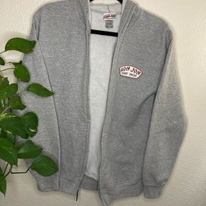 oversized grey Ron Jon zip up hoodie